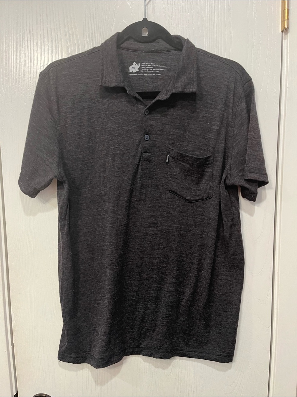Woolly Clothing Co Mens Medium Dark Gray 100% Merino Wool Everyday Polo Shirt